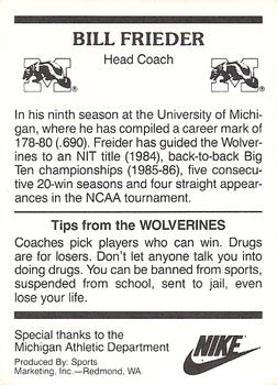 1988-89 Michigan Wolverines #NNO Bill Frieder Back