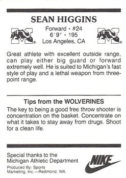 1988-89 Michigan Wolverines #NNO Sean Higgins Back