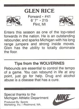 1988-89 Michigan Wolverines #NNO Glen Rice Back