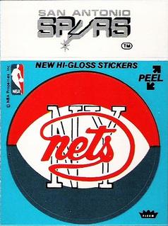1977-78 Fleer NBA Team Stickers #NNO New York Nets Logo / San Antonio Spurs Script Front