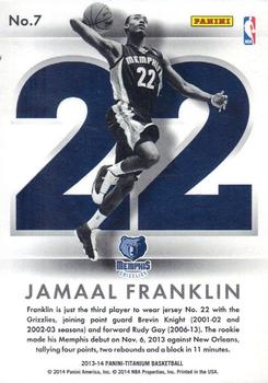 2013-14 Panini Titanium - Atomic Numbers #7 Jamaal Franklin Back