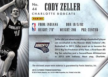 2013-14 Panini Titanium - Rookie Jerseys #44 Cody Zeller Back