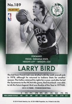 2013-14 Panini Titanium - 22 #189 Larry Bird Back