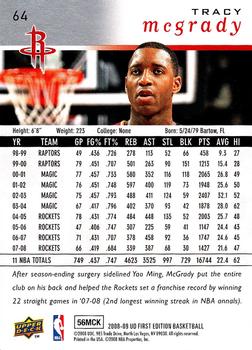 2008-09 Upper Deck First Edition #64 Tracy McGrady Back