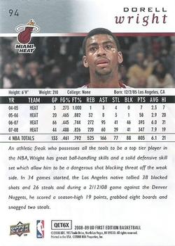 2008-09 Upper Deck First Edition #94 Dorell Wright Back