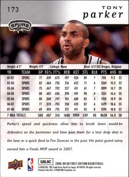 2008-09 Upper Deck First Edition #173 Tony Parker Back