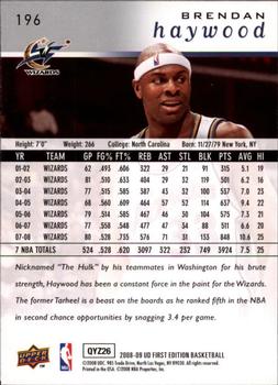 2008-09 Upper Deck First Edition #196 Brendan Haywood Back