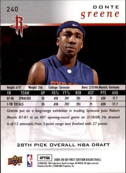 2008-09 Upper Deck First Edition #240 Donte Greene Back