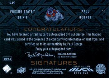 2013-14 Upper Deck Black - Signatures #S-PG Paul George Back