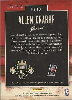 2013-14 Panini Court Kings - Art Nouveau Jerseys #19 Allen Crabbe Back