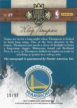 2013-14 Panini Court Kings - Autographs #27 Klay Thompson Back