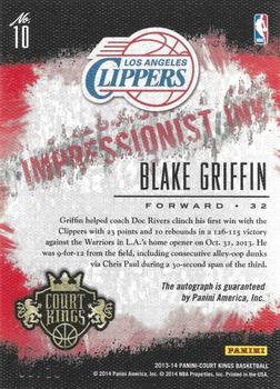 2013-14 Panini Court Kings - Impressionist Ink Autographs #10 Blake Griffin Back