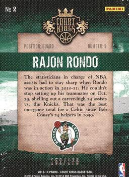 2013-14 Panini Court Kings - Royal Performances #2 Rajon Rondo Back