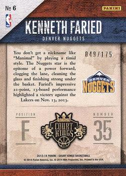 2013-14 Panini Court Kings - Squires #6 Kenneth Faried Back