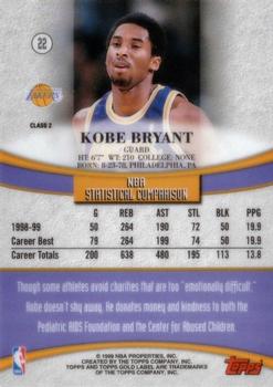 1999-00 Topps Gold Label - Class 2 #22 Kobe Bryant Back