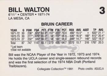 1991 Collegiate Collection UCLA #3 Bill Walton Back