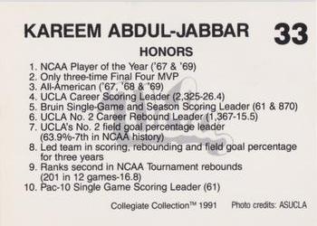 1991 Collegiate Collection UCLA Bruins #33 Kareem Abdul-Jabbar Back