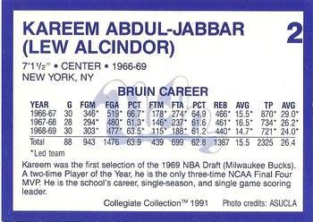 1991 Collegiate Collection UCLA #2 Kareem Abdul-Jabbar Back