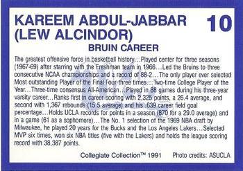 1991 Collegiate Collection UCLA #10 Kareem Abdul-Jabbar Back