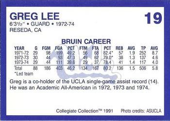 1991 Collegiate Collection UCLA #19 Greg Lee Back