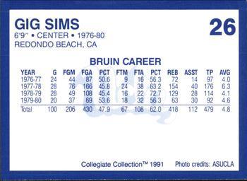 1991 Collegiate Collection UCLA #26 Gig Sims Back