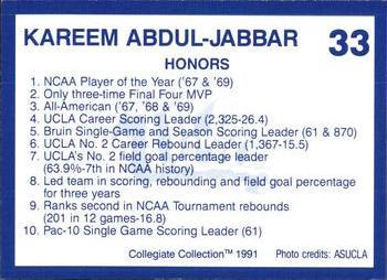 1991 Collegiate Collection UCLA #33 Kareem Abdul-Jabbar Back