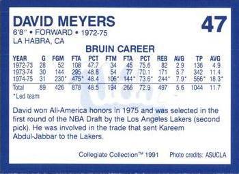 1991 Collegiate Collection UCLA #47 David Meyers Back