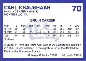 1991 Collegiate Collection UCLA #70 Carl Kraushaar Back