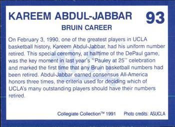 1991 Collegiate Collection UCLA #93 Kareem Abdul-Jabbar Back