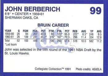 1991 Collegiate Collection UCLA Bruins #99 John Berberich Back