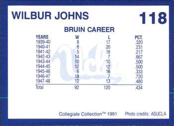 1991 Collegiate Collection UCLA #118 Wilbur Johns Back