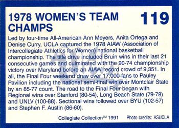 1991 Collegiate Collection UCLA Bruins #119 1978 Women's Team Champs Back