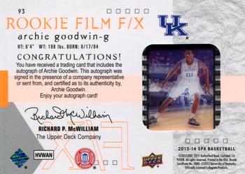2013-14 SP Authentic - 2001-02 SP Rookie FX Film Autographs #93 Archie Goodwin Back