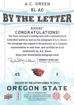 2013-14 SP Authentic - By the Letter Signatures #BL-AC A.C. Green Back