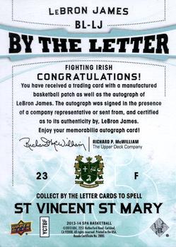 2013-14 SP Authentic - By the Letter Signatures #BL-LJ LeBron James Back
