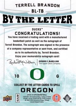 2013-14 SP Authentic - By the Letter Signatures #BL-TB Terrell Brandon Back