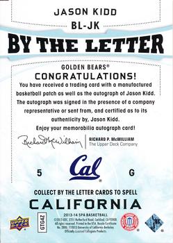 2013-14 SP Authentic - By the Letter Signatures #BL-JK Jason Kidd Back