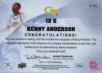 2013-14 SP Authentic - Sign of the Times #S-KA Kenny Anderson Back