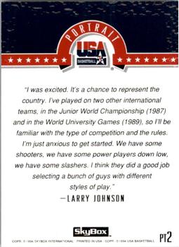 1994 SkyBox USA - Portraits #PT2 Larry Johnson Back