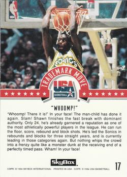 1994 SkyBox USA - Trademark Move Autographs #17 Shawn Kemp Back