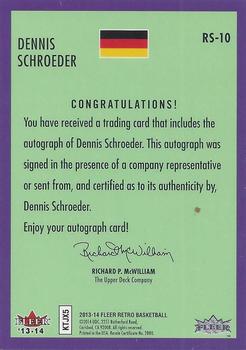 2013-14 Fleer Retro - '92-93 Fleer Rookie Sensations Autographs #RS-10 Dennis Schroeder Back