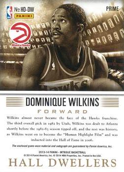 2013-14 Panini Intrigue - Hall Dwellers Jersey Autographs Gold Prime #HD-DW Dominique Wilkins Back