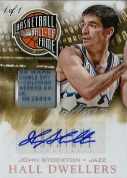2013-14 Panini Intrigue - Hall Dwellers Jersey Autographs Prime Laundry Tags #HD-JS John Stockton Front