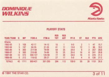 1990-91 Star Dominique Wilkins #3 Dominique Wilkins / Playoff Stats Back