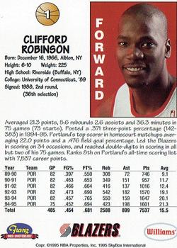 1995-96 SkyBox Franz Portland Trail Blazers #1 Clifford Robinson Back