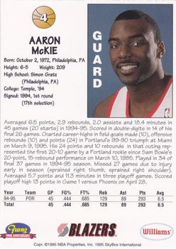 1995-96 SkyBox Franz Portland Trail Blazers #4 Aaron McKie Back