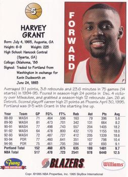 1995-96 SkyBox Franz Portland Trail Blazers #5 Harvey Grant Back