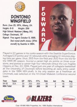 1995-96 SkyBox Franz Portland Trail Blazers #8 Dontonio Wingfield Back