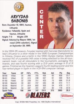 1995-96 SkyBox Franz Portland Trail Blazers #9 Arvydas Sabonis Back