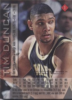 1997 Collector's Edge #1 Tim Duncan Back